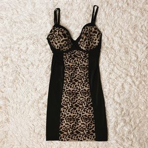 Cheetah-Print Accented Slip Dress